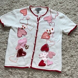 Vintage Designers Originals Studio embroidered hearts, Valentines cardigan, shor